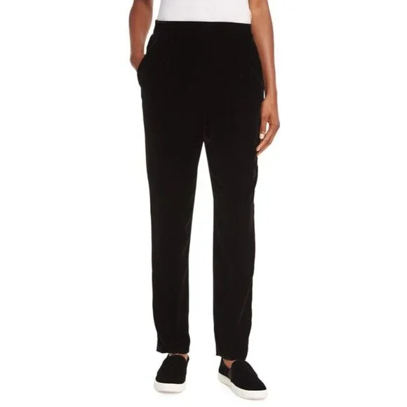 NWT Vince Velvet Single Pleat Trouser in Black Velvet Pull-on Tapered Pants L